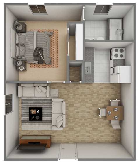 Floor plan for 1 bed, 1 bath, 452 sqft